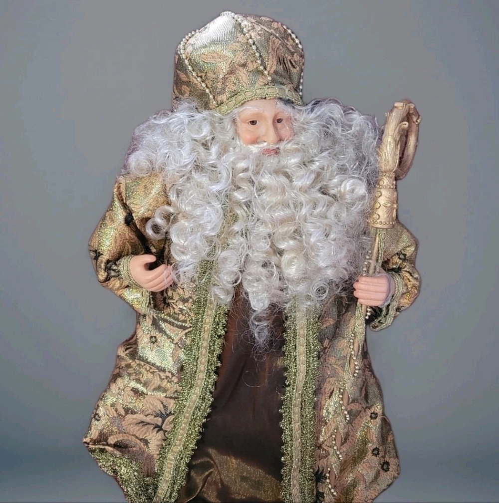 Victorian Christmas Santa Tree Table Topper Figure Shimmering Gold Gown 20 Inch